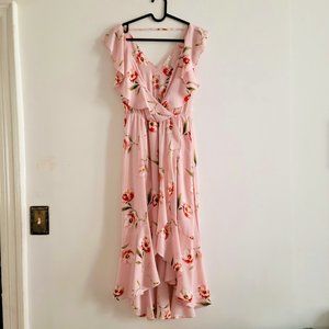 Soprano Pink Floral Wrap Dress - Size Small